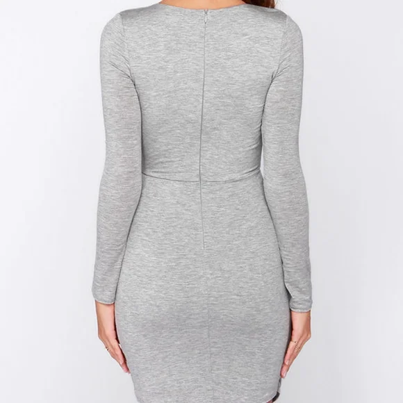 NWOT - Lulu's - LULUS Exclusive Wrap Party Heather Grey Long Sleeve Dress - XS - Picture 4 of 6